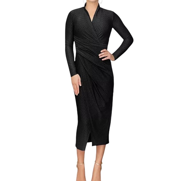 Rachel Roy Elegant Black Wrap Design Dress - Picture 1 of 8
